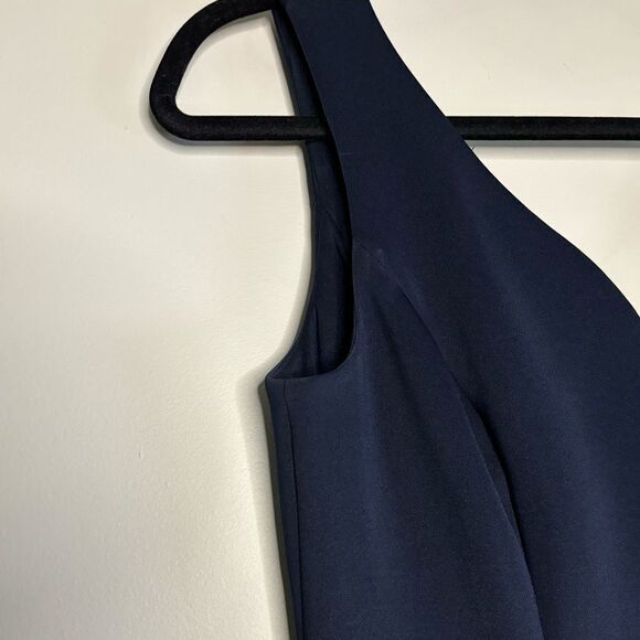 Women's DKNY SZ 6 Navy Blue Dress Asymmetrical V Neck Classy Homecoming - Picture 6 of 6